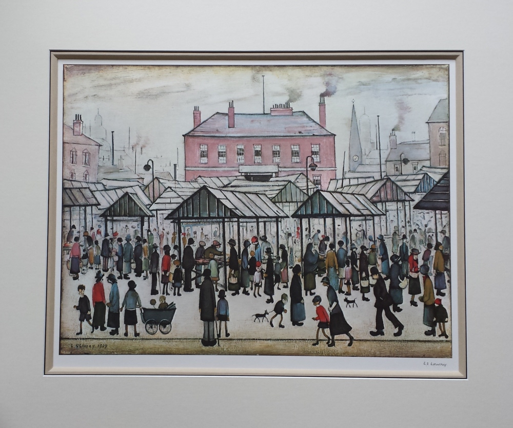 lowry market scene in a northern town mounted