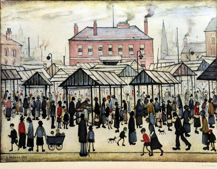 lowry market scene in a northern town