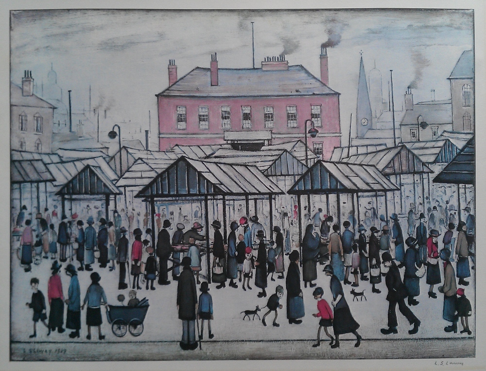 lowry market scene in a northern town