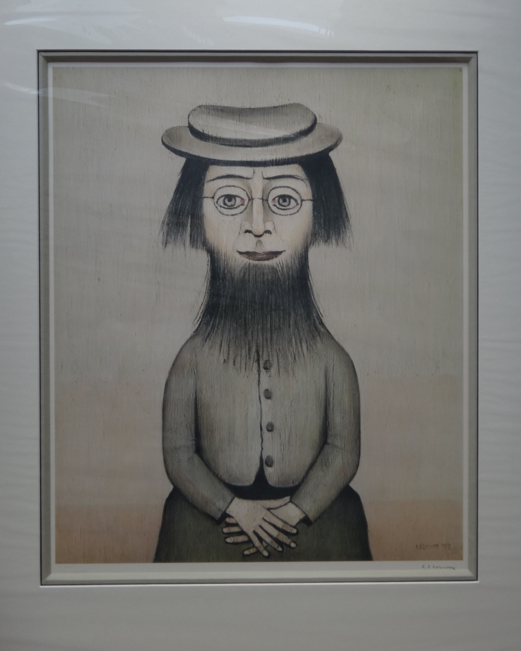 Lowry woman with beard signed print