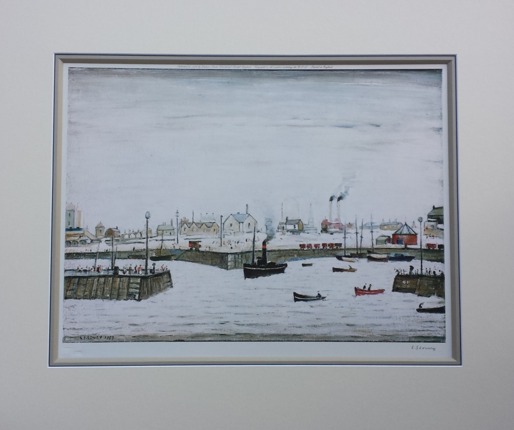 lowry harbour signed print french bound mount