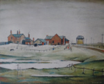 lowry signed prints, landscape with farm buildings signed limited edition lowry signed prints, landscape with farm buildings
