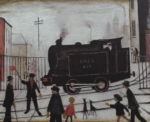 lowry signed prints, level crossing with train signed lowry signed prints, level crossing with train