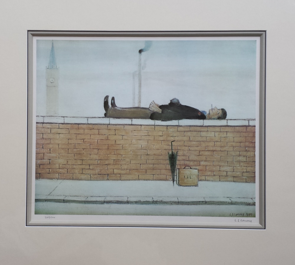 man on a wall lowry mounted print