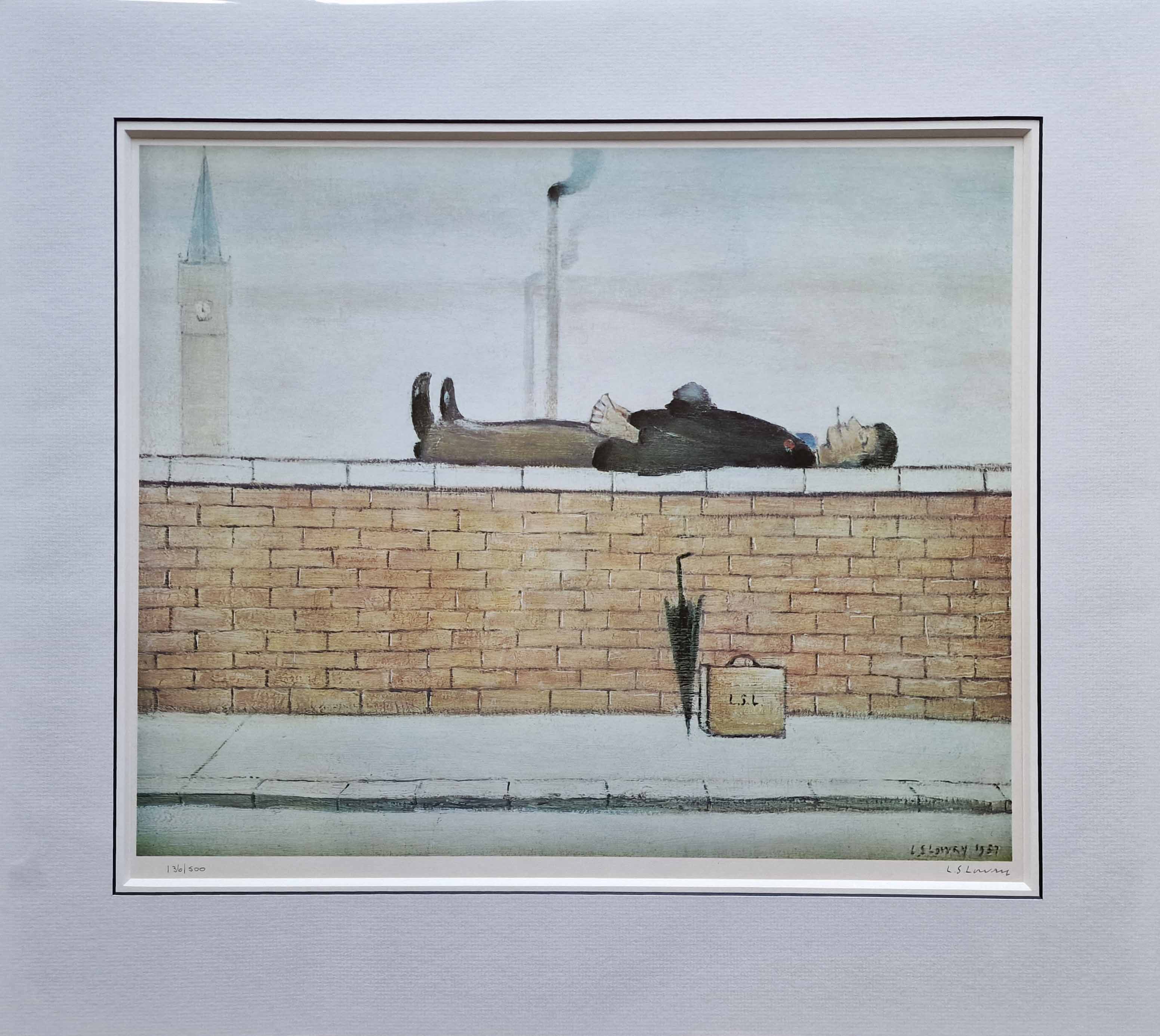 man on a wall lowry mounted print