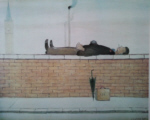 lowry signed prints, man lying on a wall lowry signed prints, man lying on a wall