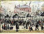 lowry signed prints, market scene in a northern town