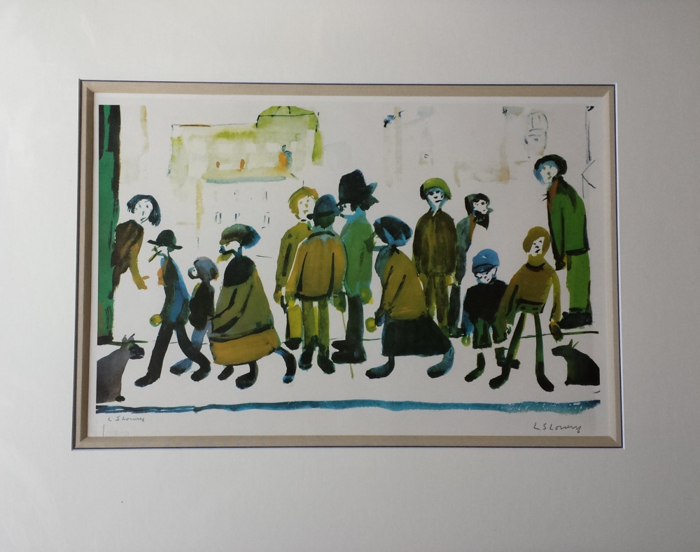 print lowry people standing about